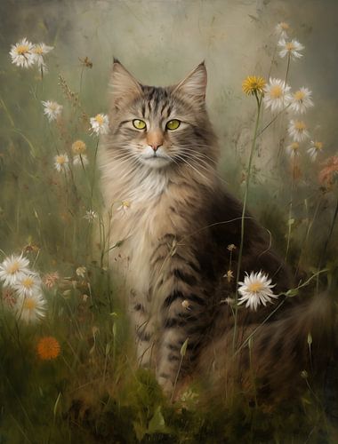 Gestreepte Kater Tussen Madeliefjes