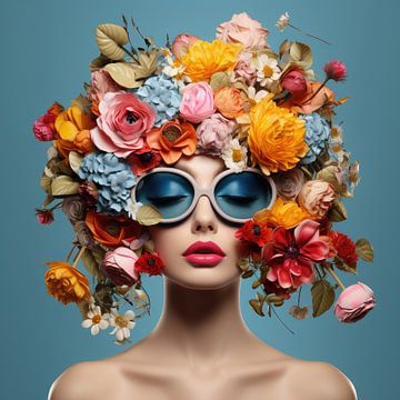 Hele mooie vrouw bedekt met tropische bloemen in hi fashion stijl van Art Bizarre