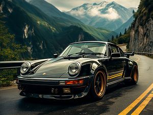 Porsche noire dans un paysage de montagne_9
