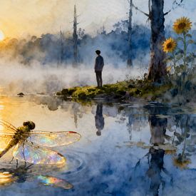 Libellule dans la brume matinale sur Kristin M