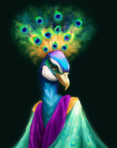 Buntes Pfauenporträt - digitale Kunst