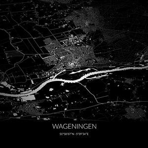 Zwart-witte landkaart van Wageningen, Gelderland. van Rezona