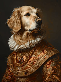 Aristocratic Golden Retriever – Renaissance Royal Dog Portrait Art von Dave Schloffi