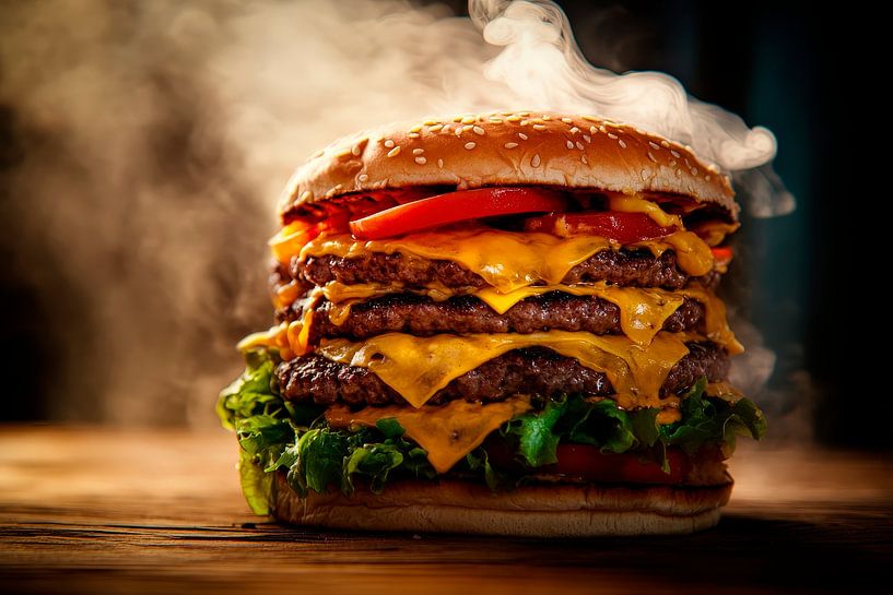 Burger juteux au fromage et à la vapeur par Poster Art Shop