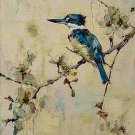 Kingfisher on a blossom-covered branch by But First Framing