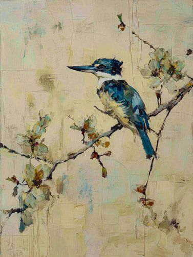 Eisvogel auf einem blühenden Zweig