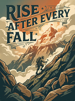 Rise After Every Fall - Vintage Mountain Climber Resilience Inspirational Graphic Design