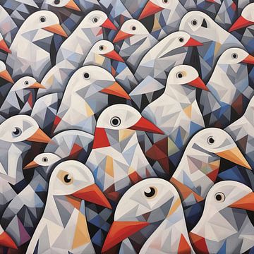 Schilderij Abstracte Vogels | Gevederde Geometrie van ARTEO Schilderijen