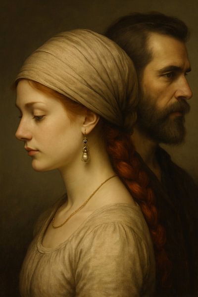 Portrait silencieux en harmonie - femme et homme de profil par Kleurenrijk
