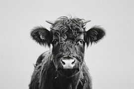 Highland cattle portrait in black and white by Poster Art Shop