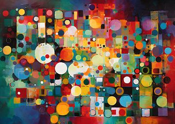 Kleurrijk abstract van cirkels en vierkanten van Jan Bechtum
