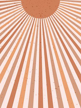 Retro inspiriertes Poster im Boho-Stil. Sun Burst in warmen Terrakotta-Farben. Minimalistische moder von Dina Dankers