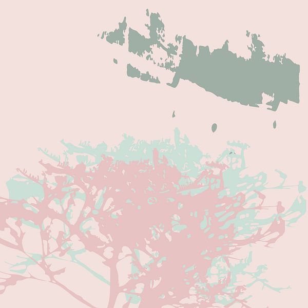Mint green, pink, sage and white. Soft and tender botanical art in pastels. by Dina Dankers