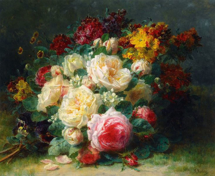 A Bouquet Of Cabbage Roses, Jean-Baptiste Robie van Meesterlijcke Meesters