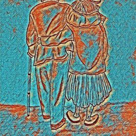 Wandelend stel op leeftijd ( tekening ) van Jose Lok