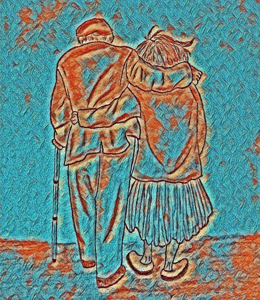 Couple de marcheurs dans la vieillesse ( dessin ) par Jose Lok