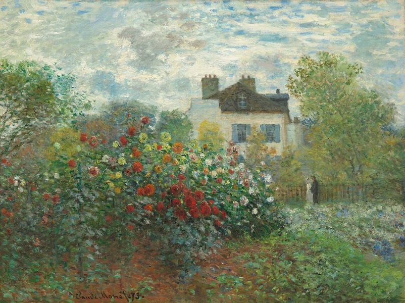 Der Garten des Künstlers in Argenteuil - Eine Ecke des Gartens mit Dahlien,  Claude Monet ArtFrame, Leinwand, Poster und mehr | Art Heroes