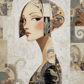 Femme avec chapeau | Portrait abstrait de femme avec chapeau sur Caprices d'Art