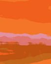Kleurrijk huis. Abstract landschapsschilderij in oranje, roze, lichtpaars, bruin van Dina Dankers thumbnail