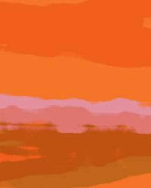 Buntes Zuhause. Abstrakte Landschaft Malerei in orange, rosa, hell lila, braun von Dina Dankers
