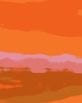 Maison colorée. Peinture abstraite de paysage en orange, rose, violet clair, marron. sur Dina Dankers