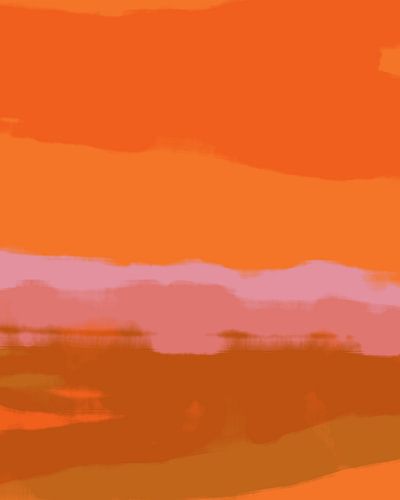 Kleurrijk huis. Abstract landschapsschilderij in oranje, roze, lichtpaars, bruin