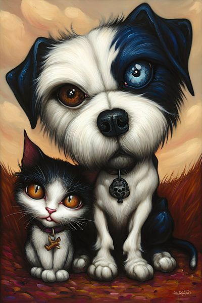 dog - cat - cartoon by Gelissen Artworks
