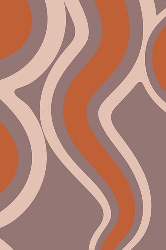 Lignes rétro et fluides. Art abstrait minimaliste en rose, terra et violet no. 1