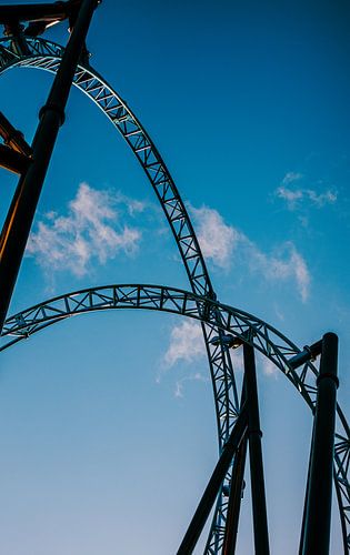 Steel in the Sky – Roller-Coaster Arcs against Blue