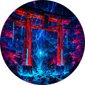 Anime Torii Gate Cyberpunk Japan