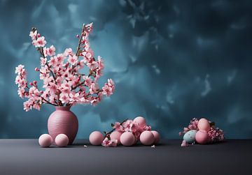 pastellrosa Vase mit Kirschblüte