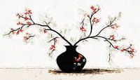 A still life black vase with red blossom branches japandi . by J.a Dijkstra thumbnail