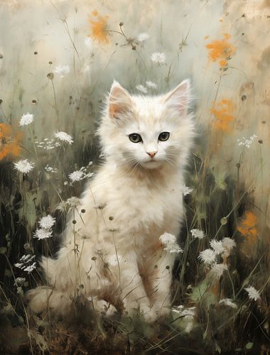 Maine Coon Kitten tussen Wilde Bloemen