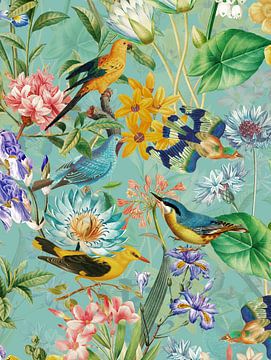 Oiseaux exotiques dans la jungle sur Floral Abstractions