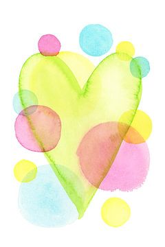 Heart with circles in pastel colours watercolour painting by Karen Kaspar