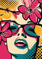 Pop art portrait with flowers and sunglasses