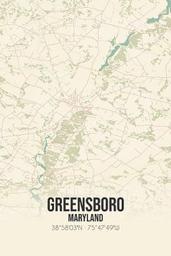 Vintage landkaart van Greensboro (Maryland), USA. van MijnStadsPoster