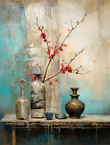 Bloesemtak en Vazen - Mystiek Wabi Sabi Stilleven