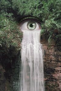 Surrealistische Fotomanipulation: Das menschliche Auge verschmilzt mit der natürlichen Umgebung