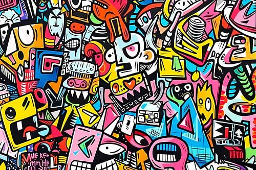 Kleurrijke abstracte illustratie met speelse karakters