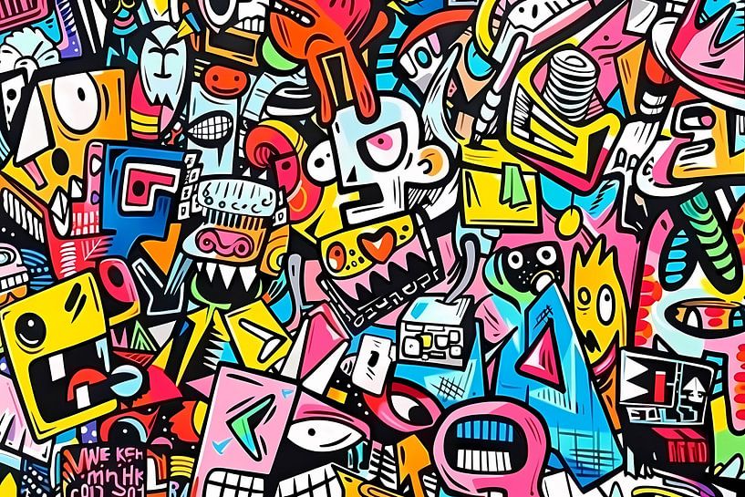 Colourful abstract illustration with playful characters by Art & Soul Creations