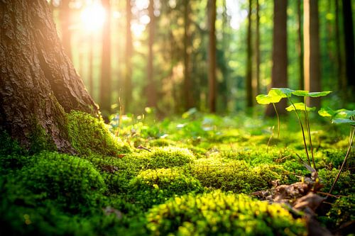 Morning sun in the forest by Poster Art Shop