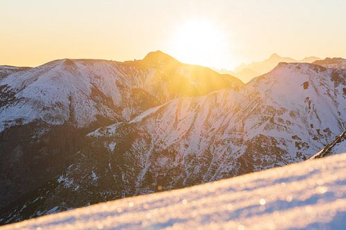 Sunrise in Tannheimer valley in winter for sunrise
