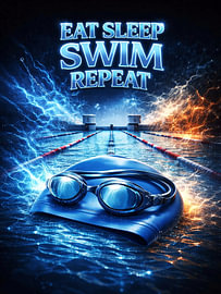 Eat Sleep Swim Retro Fire by Art Bloom