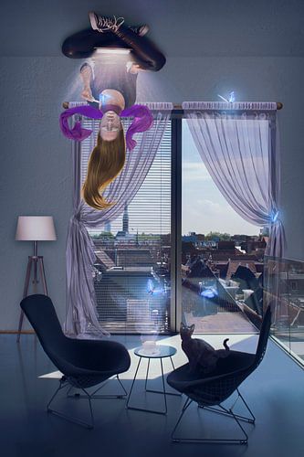 Moderne Heks met Lichtgevende Vlinders - Betoverende Wanddecoratie voor een Uniek Interieur