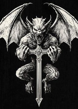 Gevleugelde demon met kruis van Pixelbull Design
