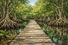 Der ruhige Mangroven-Steg – Mangrovenwald von Pantai Indah Kapuk, Jakarta, Indonesien von Vínculae
