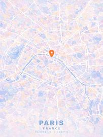 Verträumte Pastellkarte von Paris – impressionistische Ölgemälde – moderne Wanddekoration zum Thema Reisen