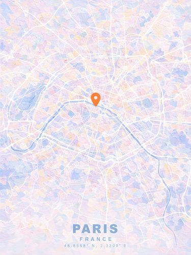 Verträumte Pastellkarte von Paris – impressionistische Ölgemälde – moderne Wanddekoration zum Thema Reisen