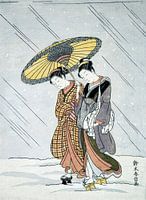 La beauté sous un parapluie - estampe japonaise sur bois de Suzuki Harunobu